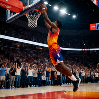 NBA季后赛球员扣篮精彩瞬间篮球比赛现场观众欢呼激情释放